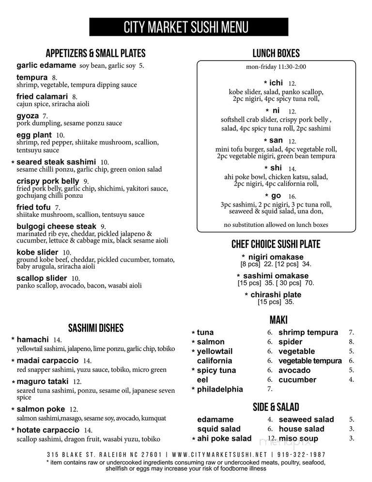 City Market Sushi - Raleigh, NC menu_pic