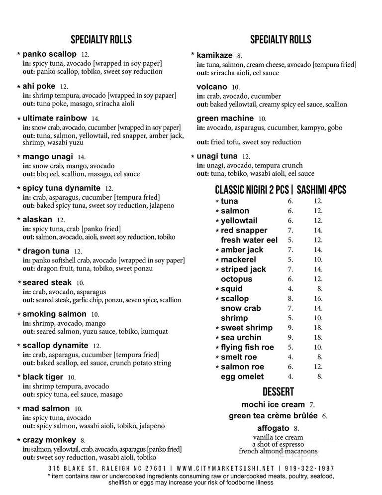 City Market Sushi - Raleigh, NC menu_pic