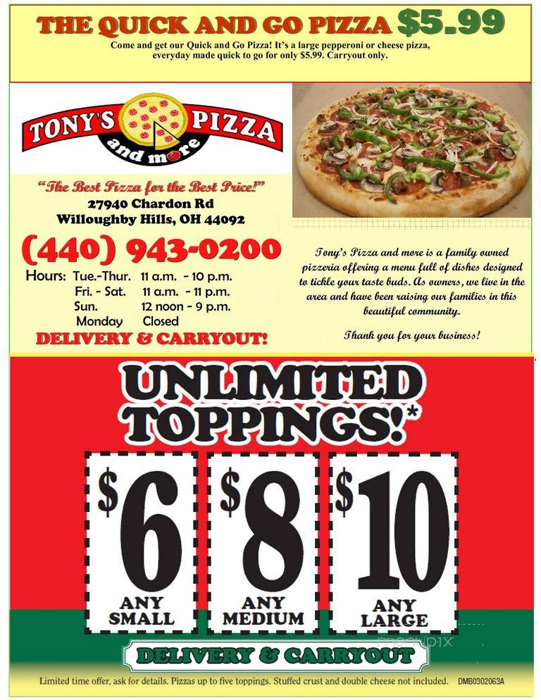 Tony's Pizza - Columbus, OH menu_pic