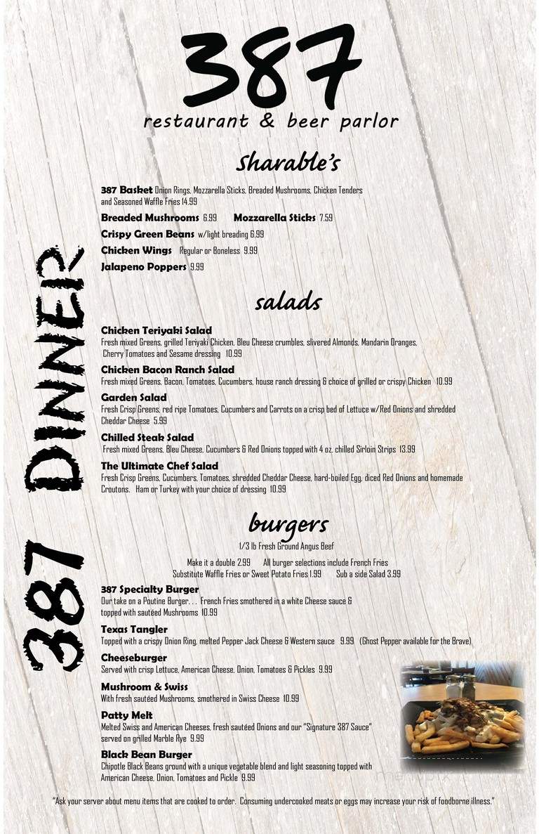 387 Restaurant & Beer Parlor - Munising, MI menu_pic