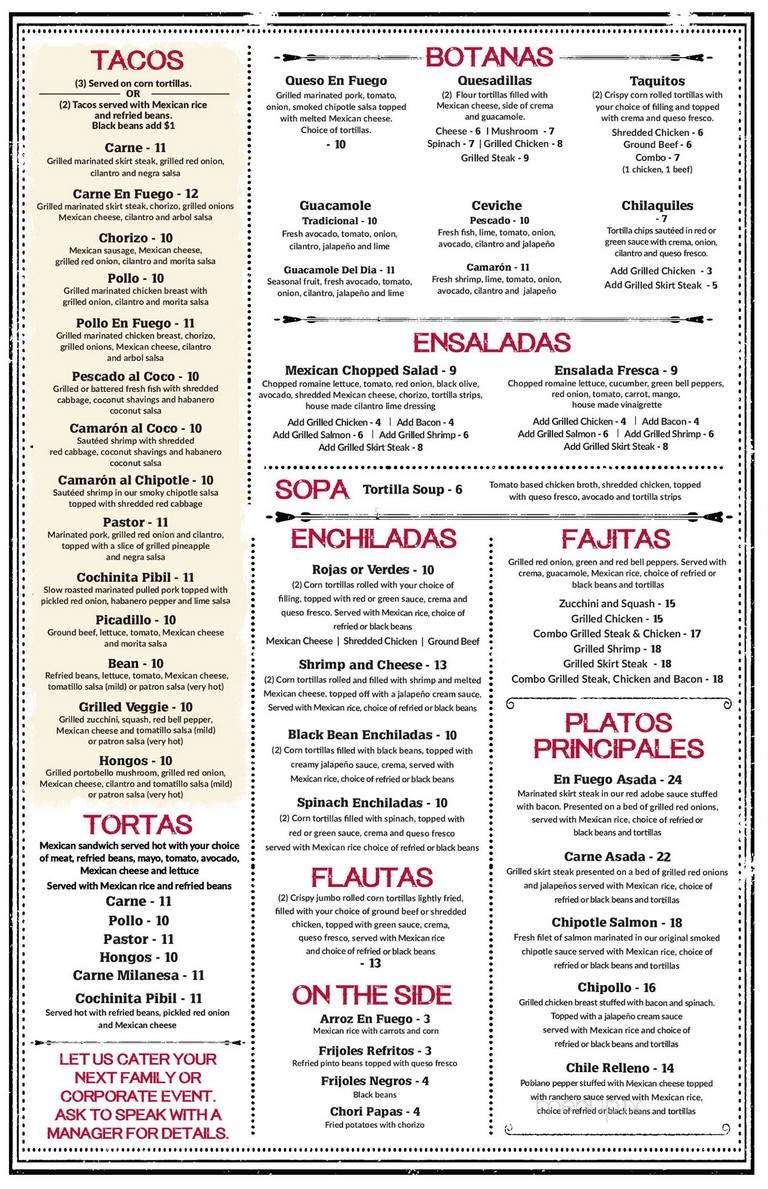 En Fuego Mexican Grille - Oakbrook, IL menu_pic