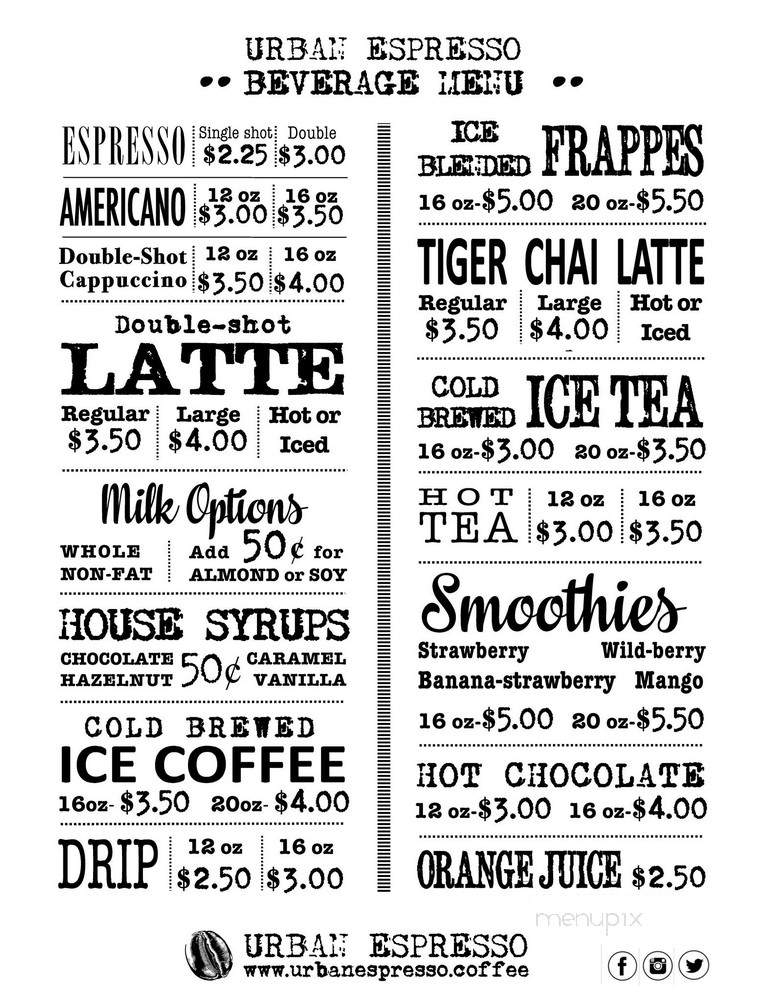 Urban Espresso - Los Angeles, CA menu_pic