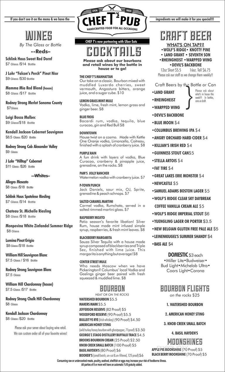 Chef T's Pub - Pickerington, OH menu_pic