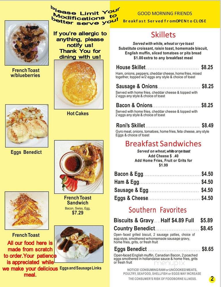 Roni's Cafe - Sarasota, FL menu_pic