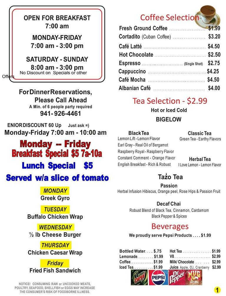 Roni's Cafe - Sarasota, FL menu_pic