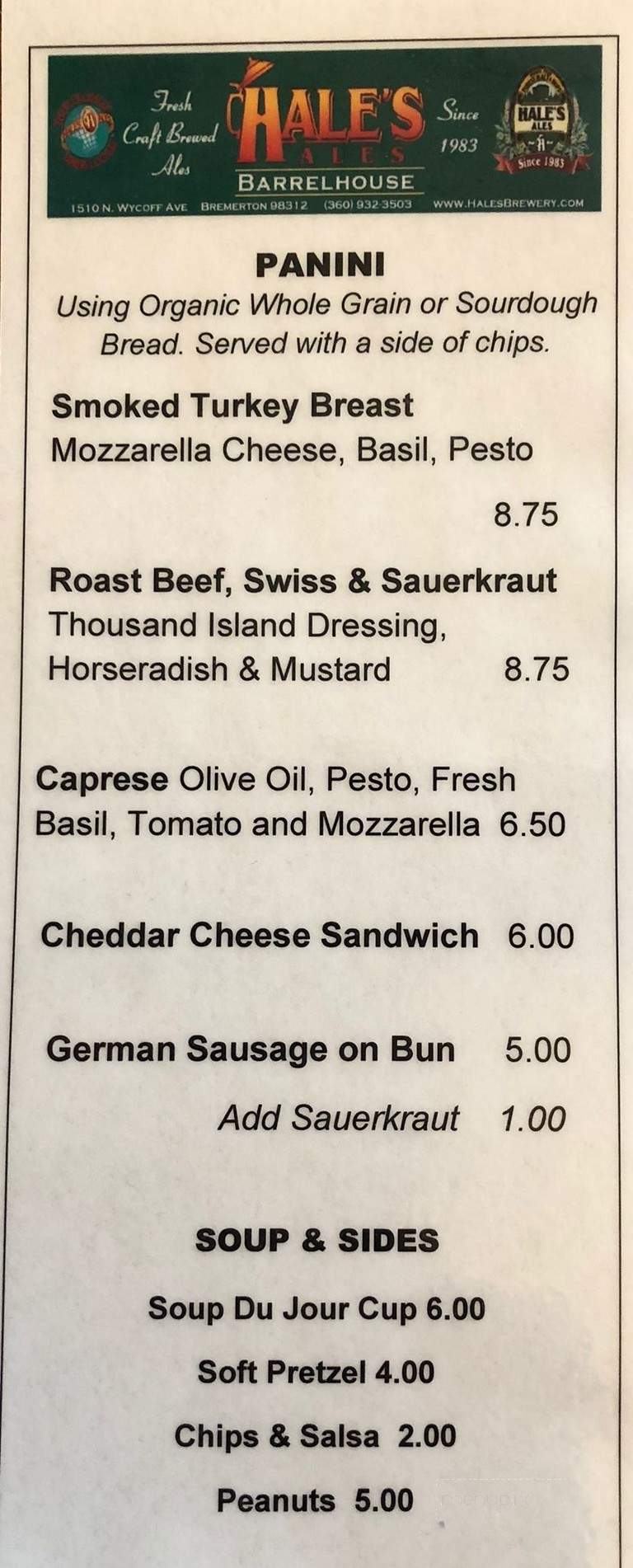 Hale's Barrelhouse - Bremerton, WA menu_pic