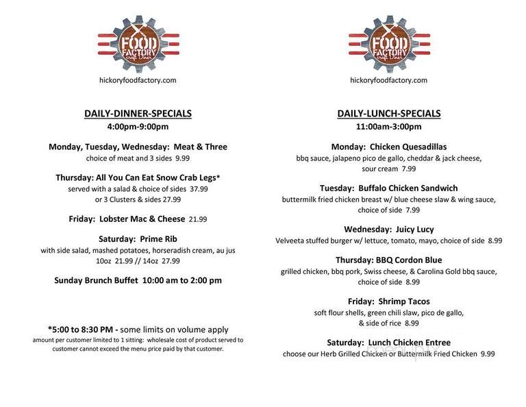 Food Factory Craft Diner - Hickory, NC menu_pic