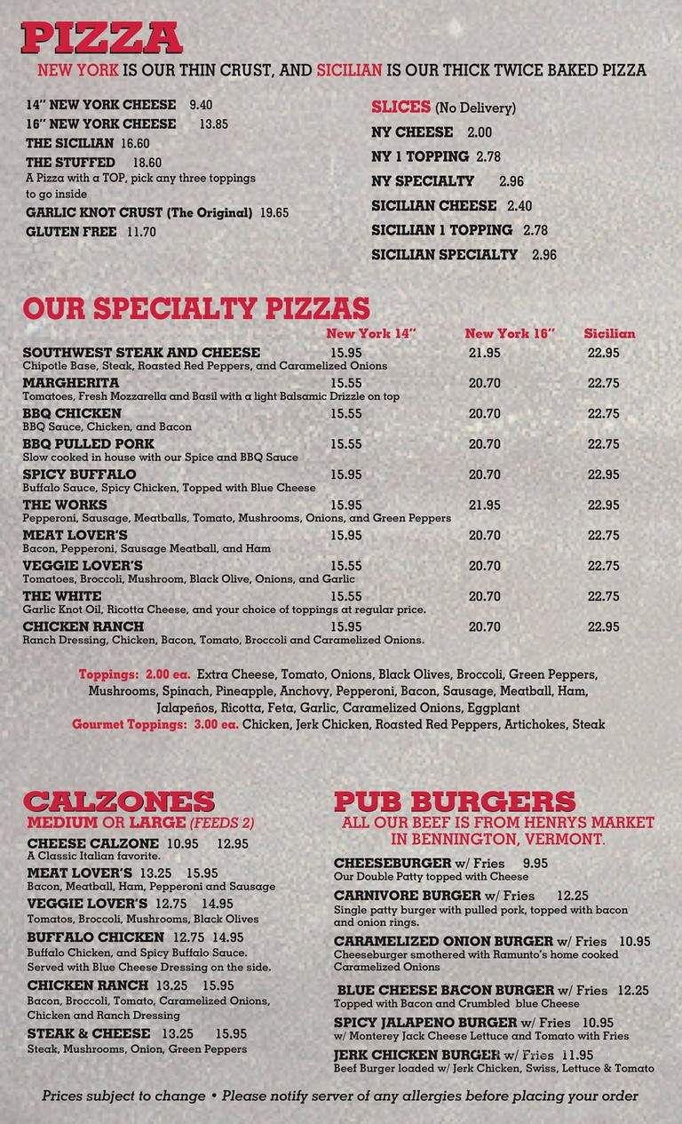 Ramunto's - North Adams, MA menu_pic