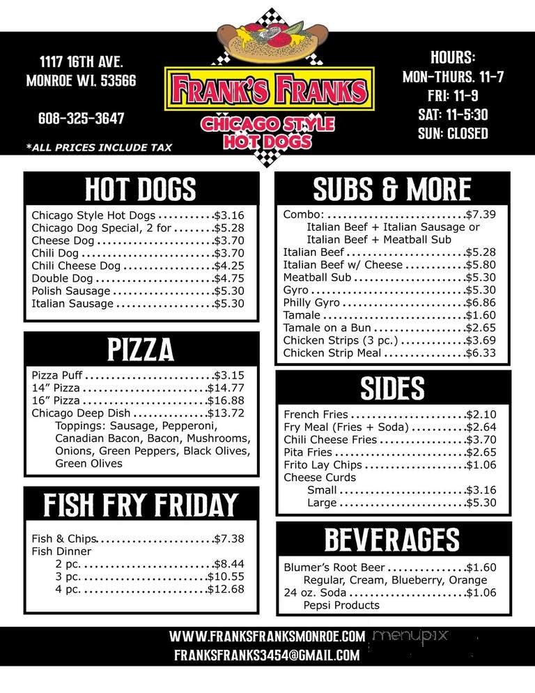 Frank's Franks - Monroe, WI menu_pic