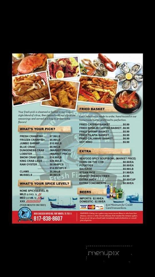 Menu of Ocean Seafood Market in Fort Worth TX 76111