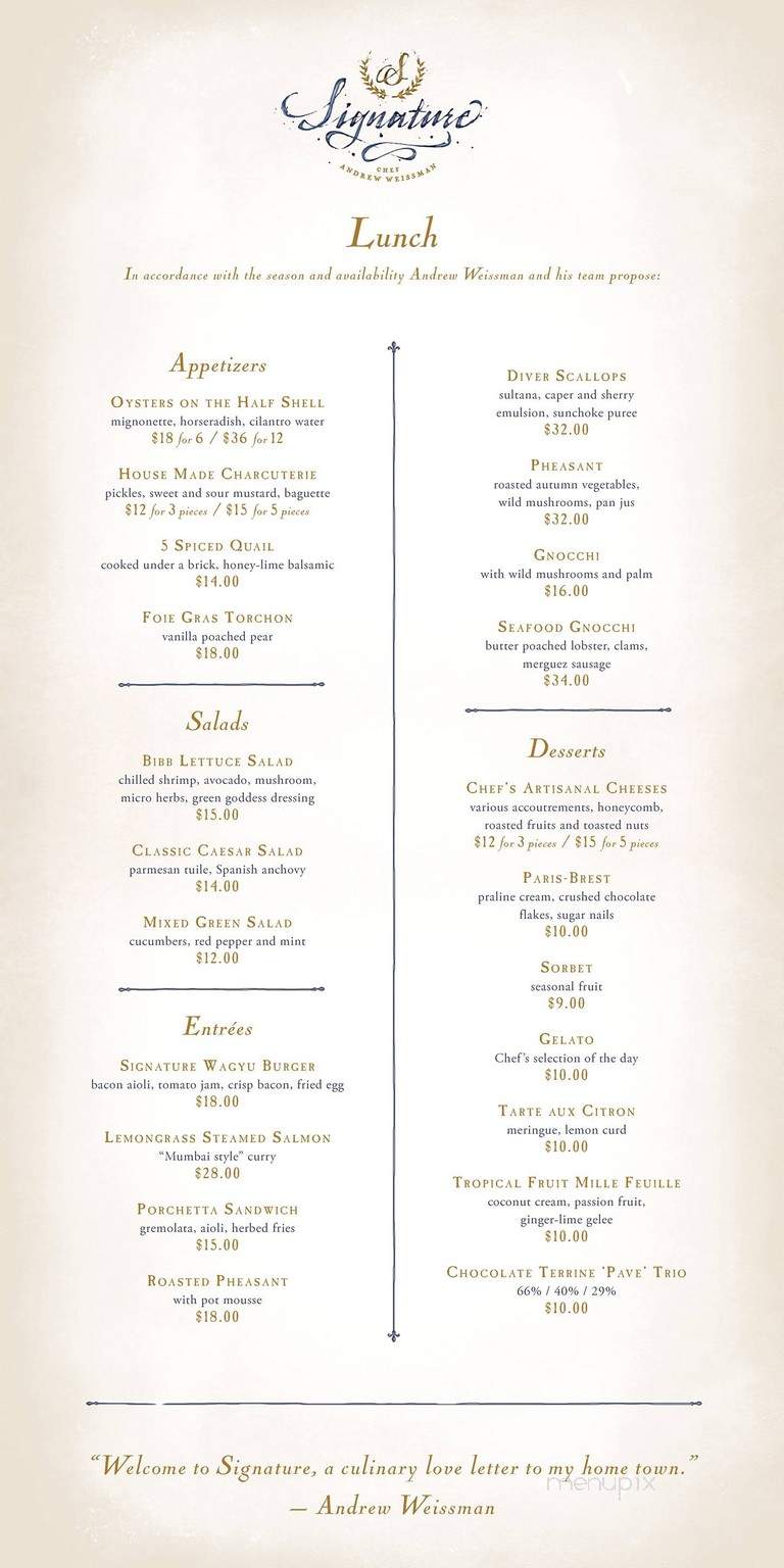 Signature By Andrew Weissman - San Antonio, TX menu_pic