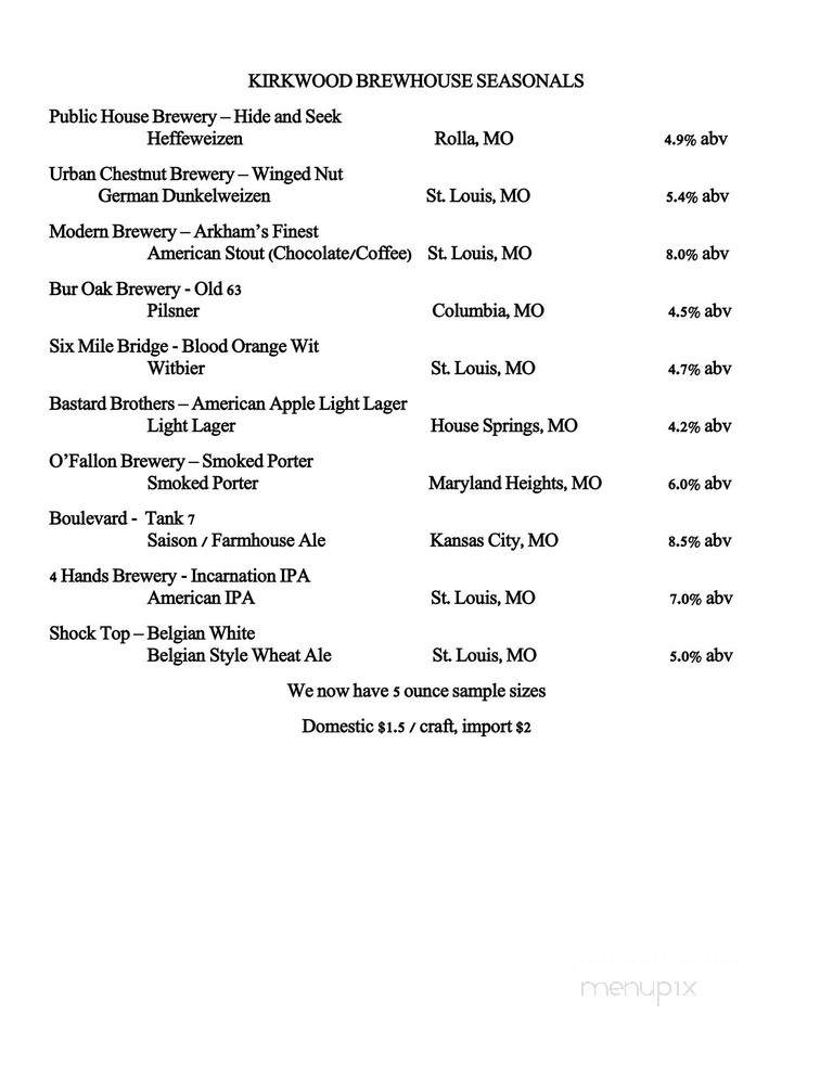 Kirkwood Brewhouse - St Louis, MO menu_pic