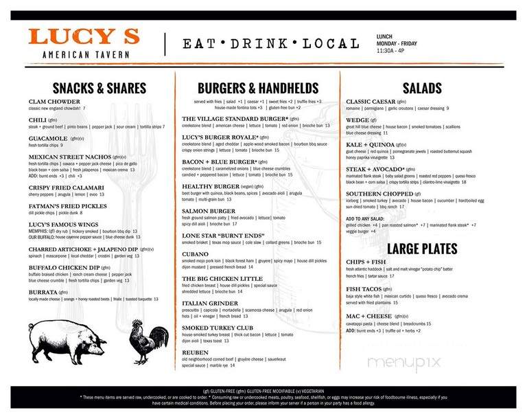 Lucy's American Tavern - Dorchester Center, MA menu_pic