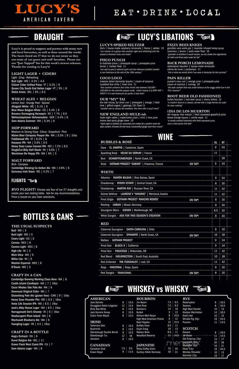 Lucy's American Tavern - Dorchester Center, MA menu_pic