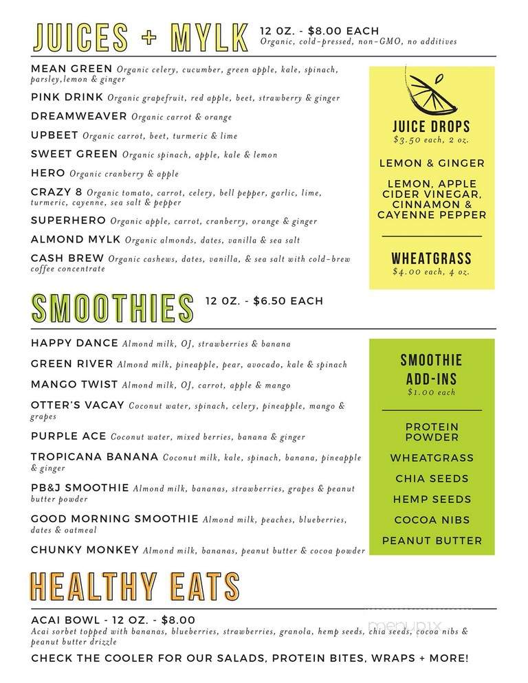 Sunshine Juice Co - Evansville, IN menu_pic