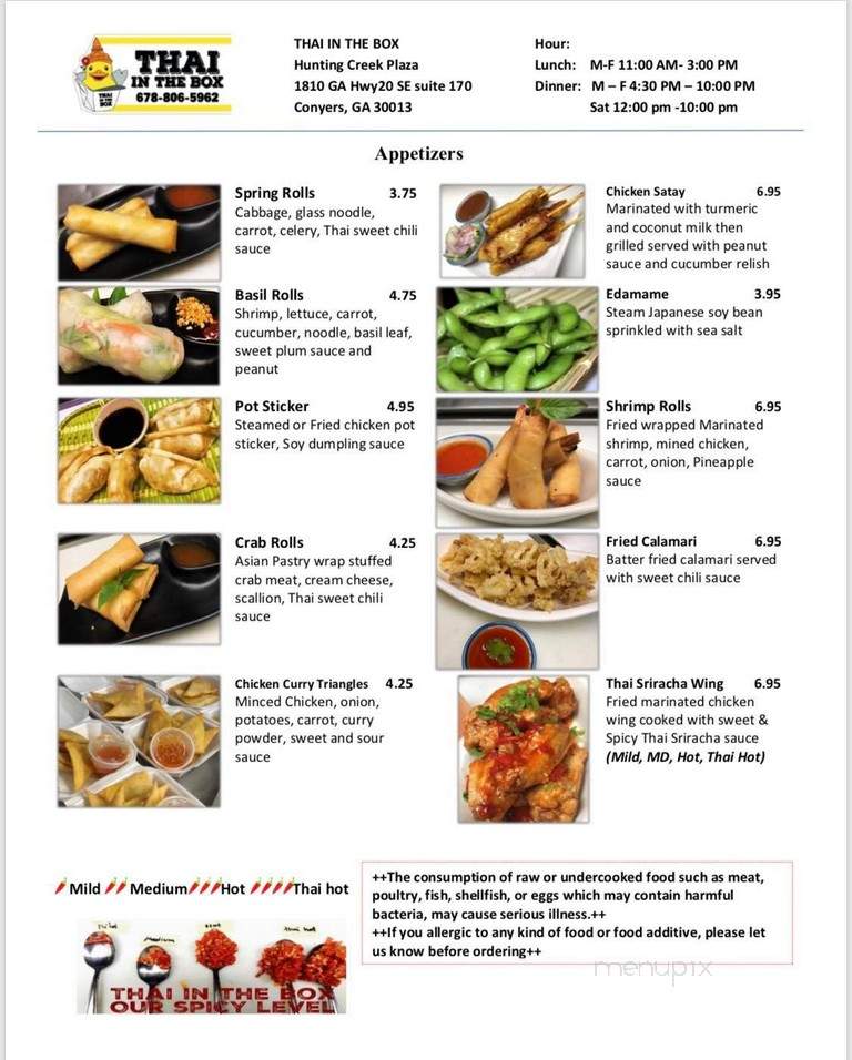 Thai in the Box Restaurant - Conyers, GA menu_pic