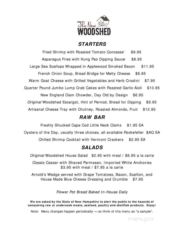 The New Woodshed - Moultonborough, NH menu_pic