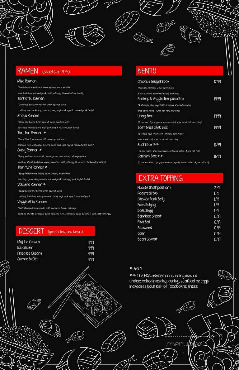Zane Japanese Eatery - Germantown, MD menu_pic