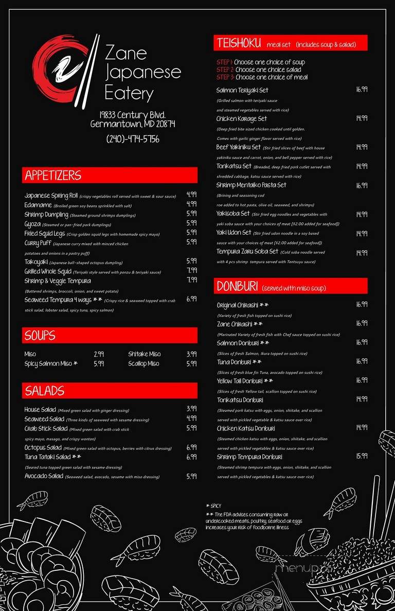 Zane Japanese Eatery - Germantown, MD menu_pic