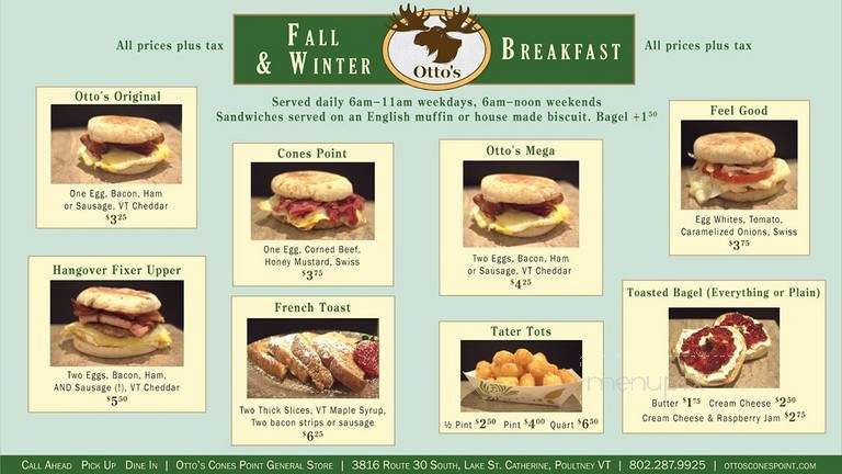 Otto's at Cones Point - Poultney, VT menu_pic
