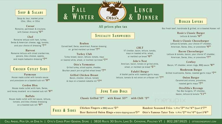 Otto's at Cones Point - Poultney, VT menu_pic