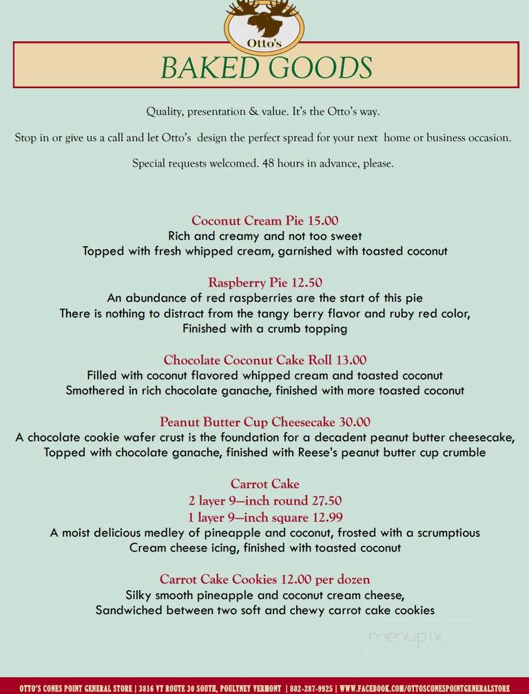 Otto's at Cones Point - Poultney, VT menu_pic