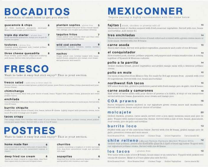 Coa Mexican Eatery - La Conner, WA menu_pic