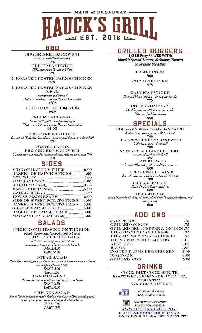 Hauck's Grill - Turlock, CA menu_pic