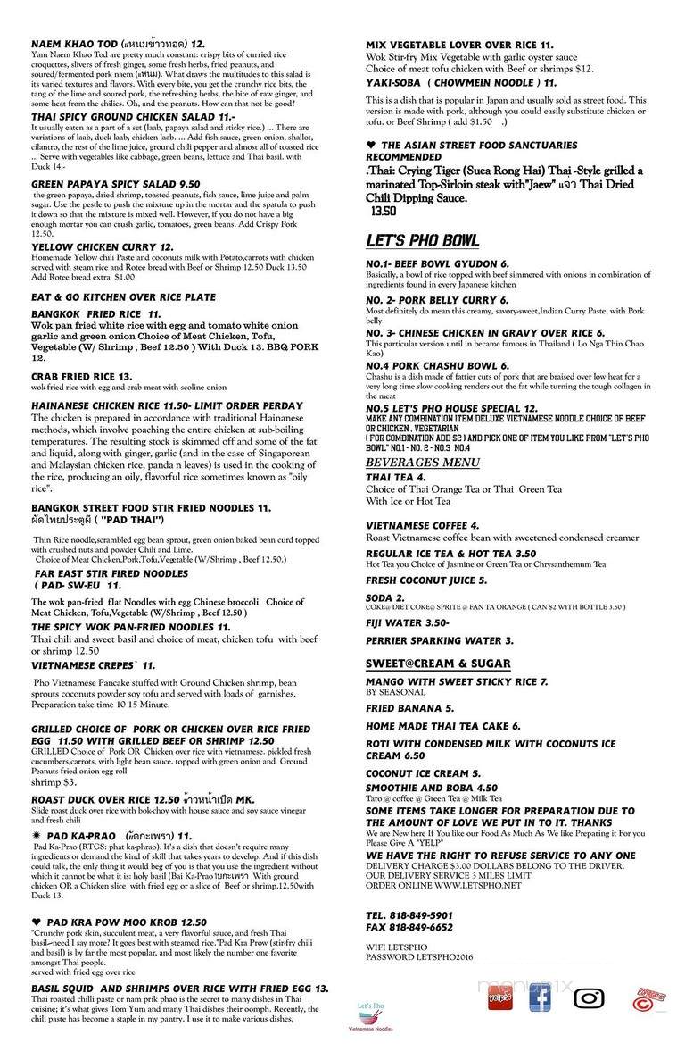 Let's Pho - Los Angeles, CA menu_pic