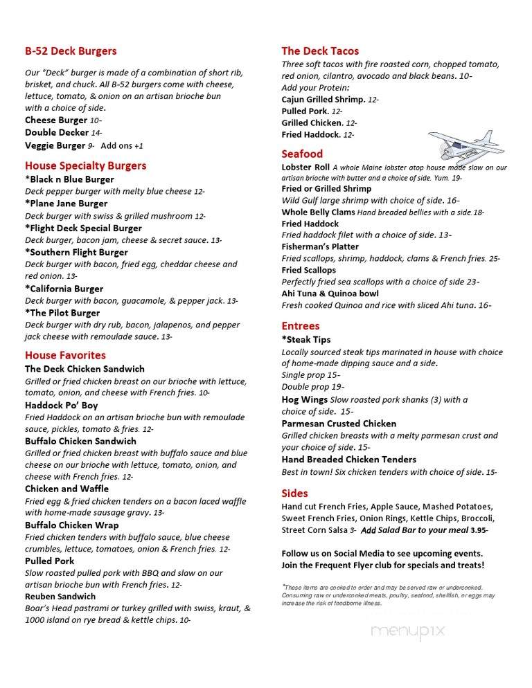 The Flight Deck Restaurant - Keene, NH menu_pic