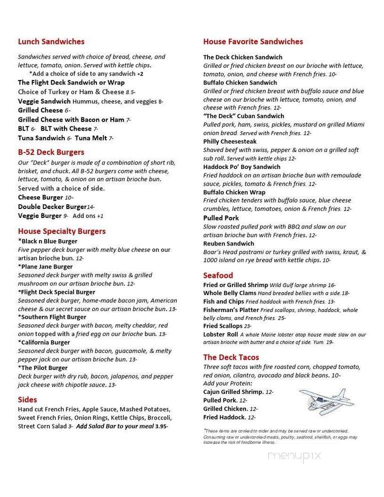 The Flight Deck Restaurant - Keene, NH menu_pic