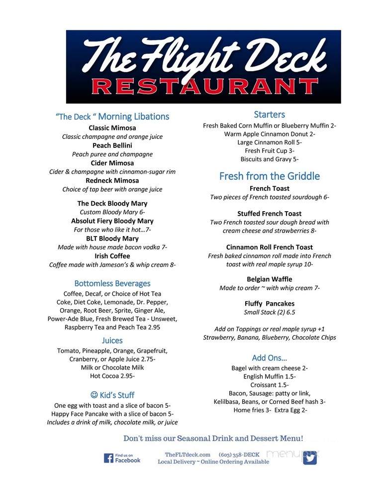 The Flight Deck Restaurant - Keene, NH menu_pic