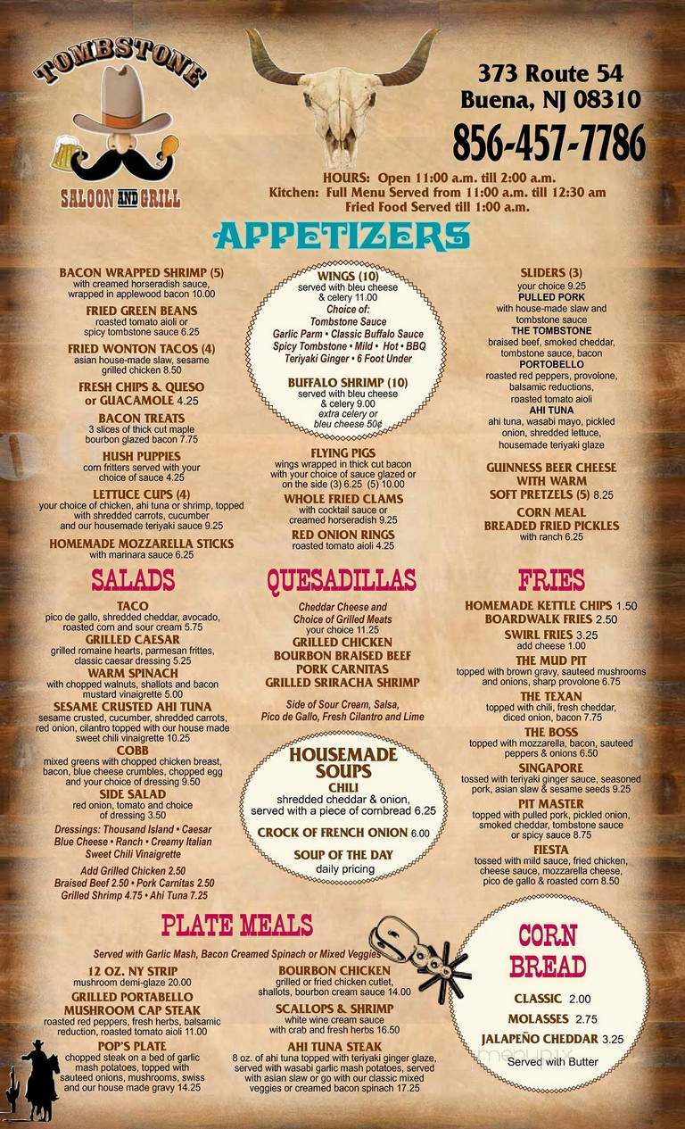 Tombstone Saloon & Grill - Buena, NJ menu_pic