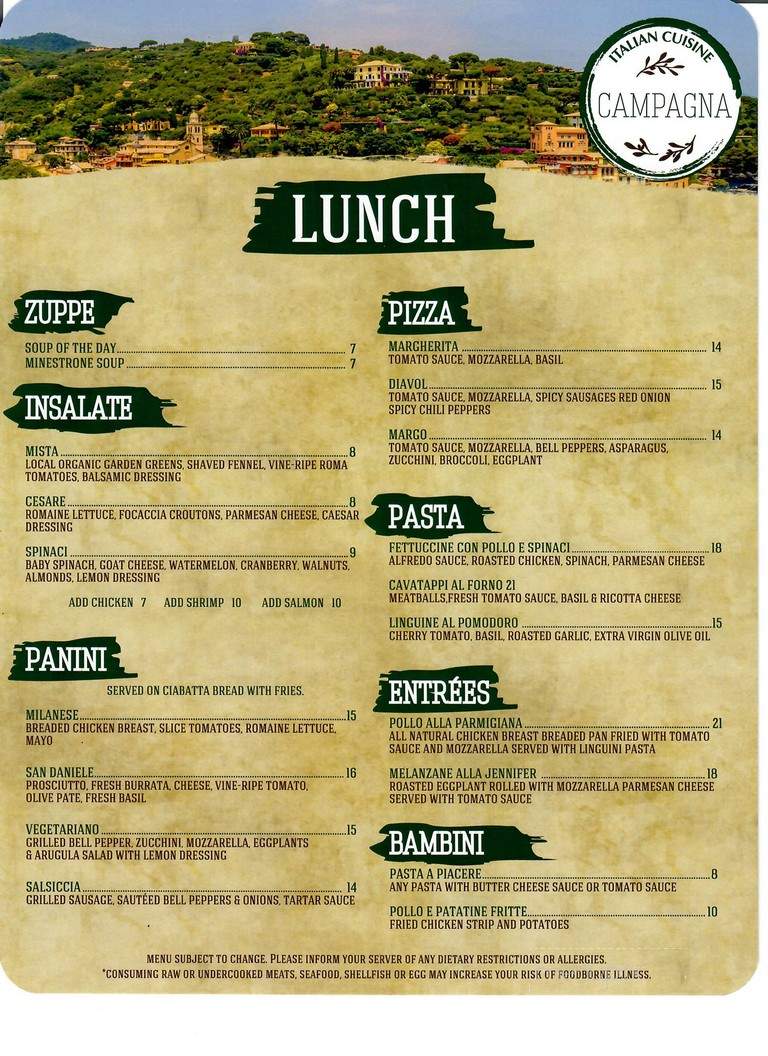 Campagna - Mill Spring, NC menu_pic
