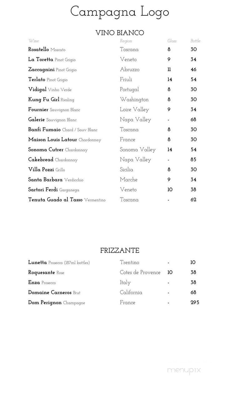 Campagna - Mill Spring, NC menu_pic