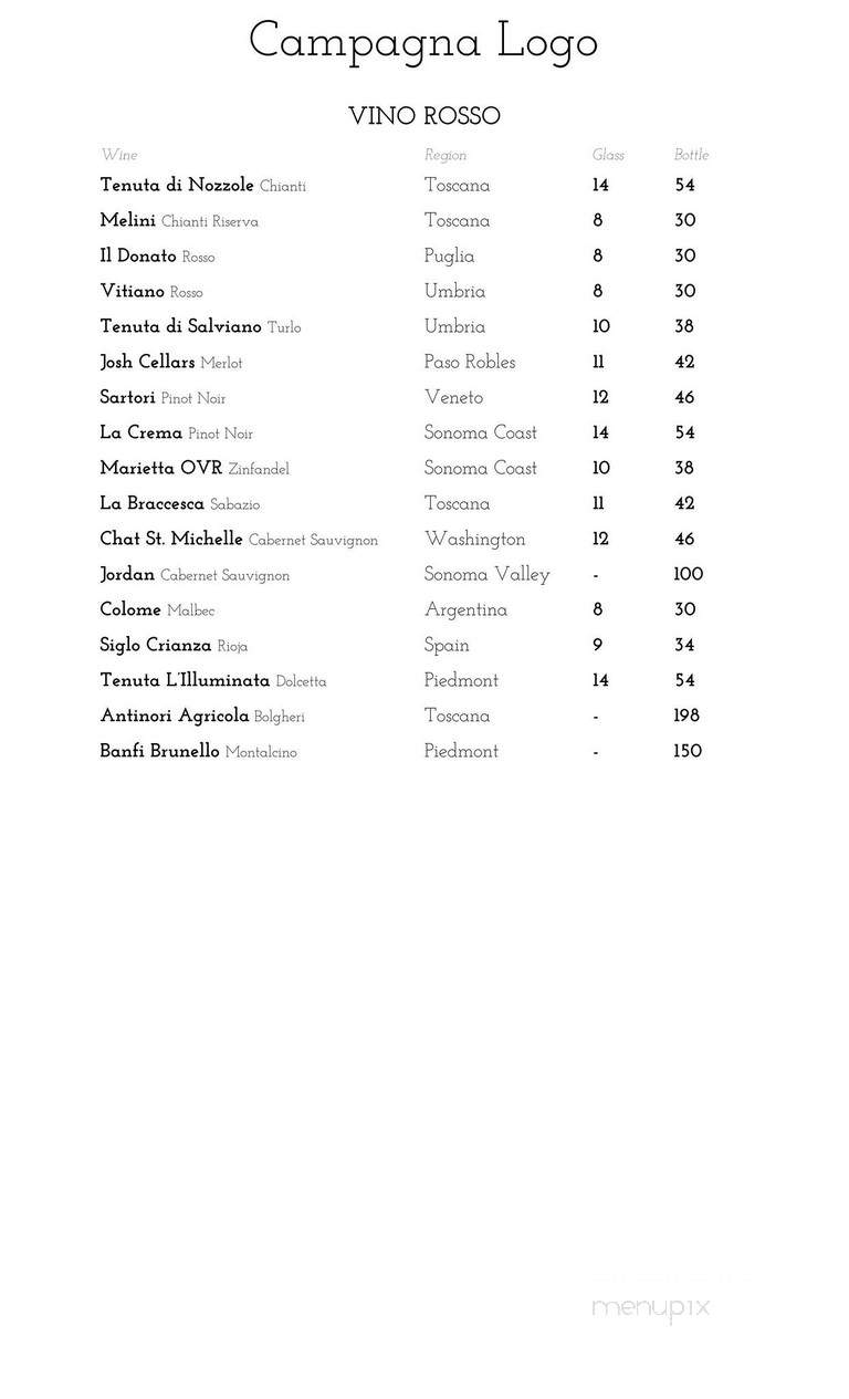 Campagna - Mill Spring, NC menu_pic