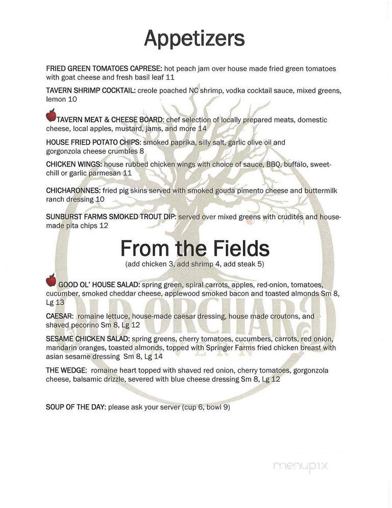Old Orchard Tavern - Hendersonville, NC menu_pic