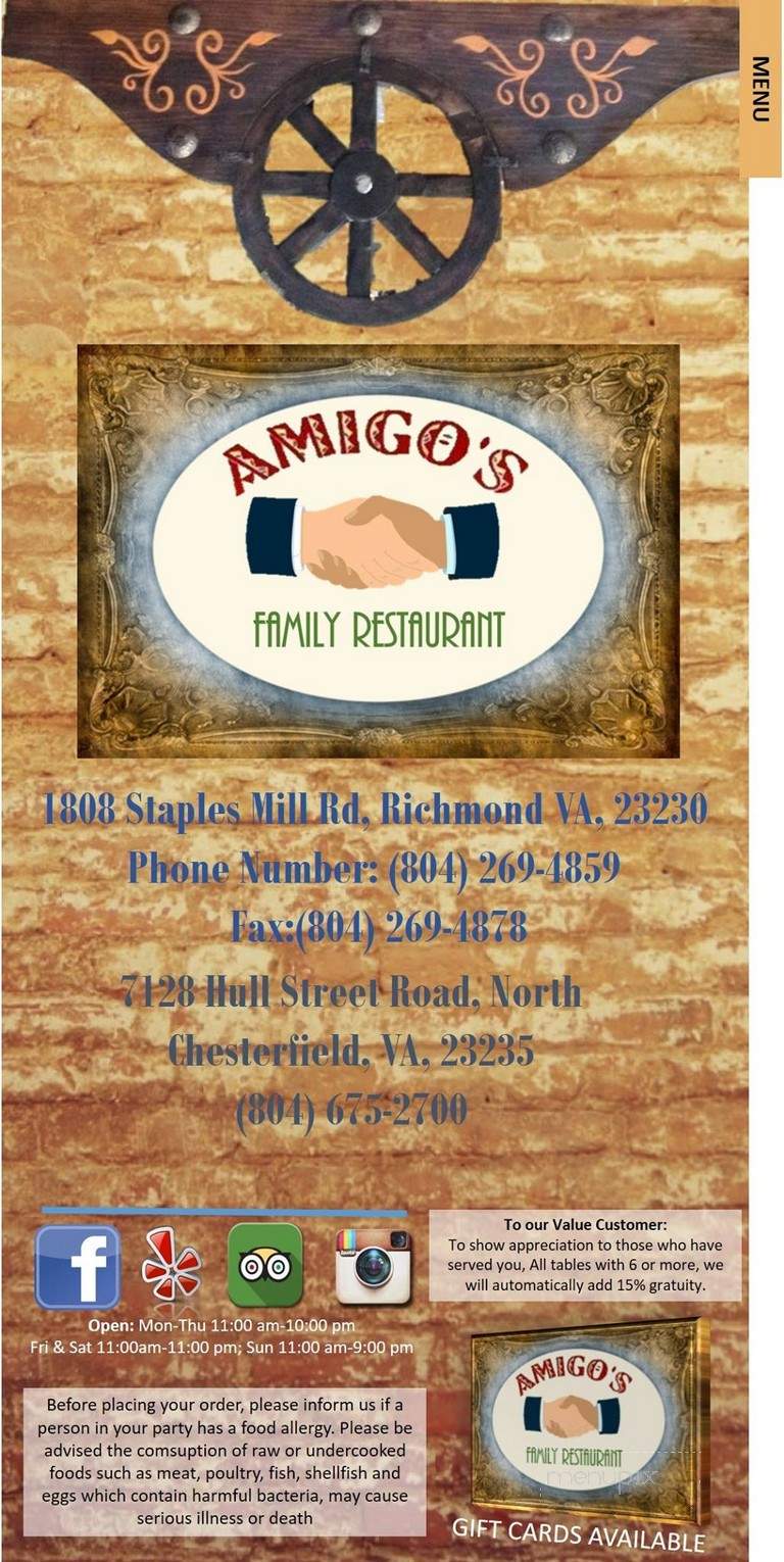 Amigos Authentic Family Restaurant - Richmond, VA menu_pic