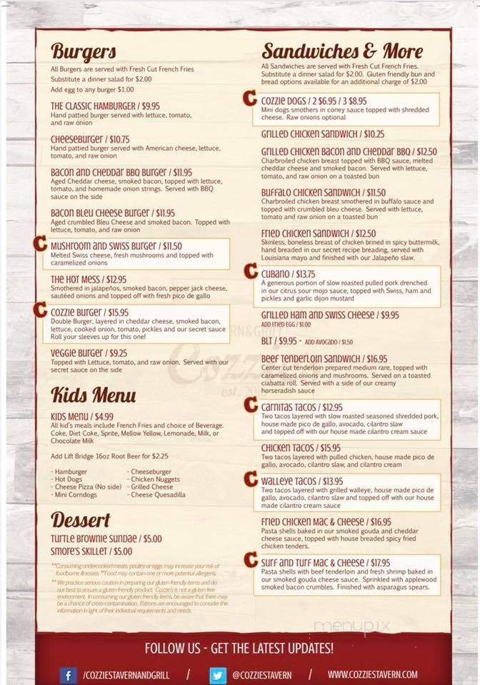 Cozzie's Tavern & Grill - Stillwater, MN menu_pic
