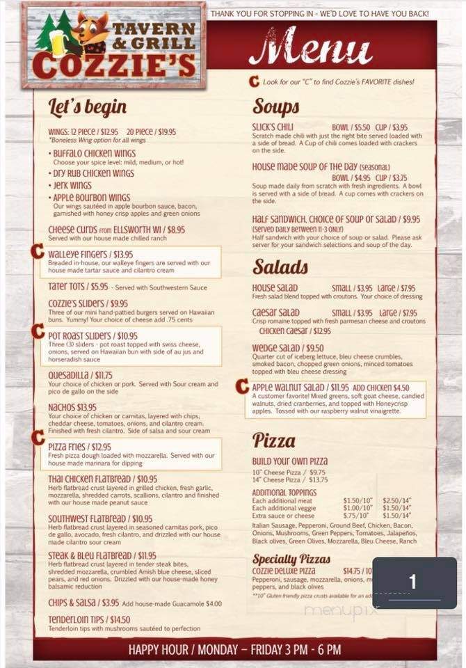 Cozzie's Tavern & Grill - Stillwater, MN menu_pic