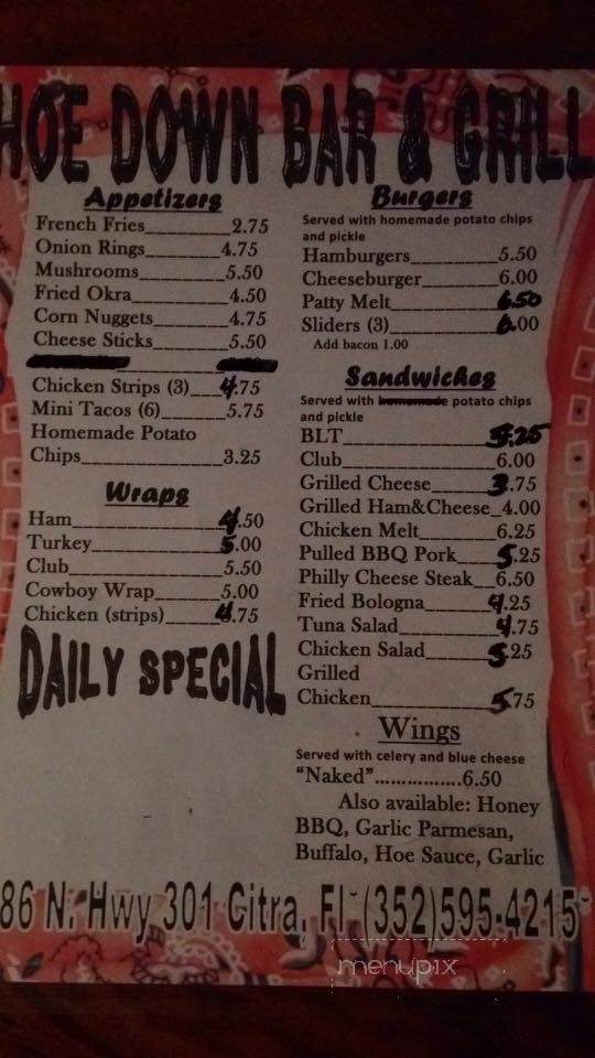 Hoe Down Bar & Grill - Citra, FL menu_pic