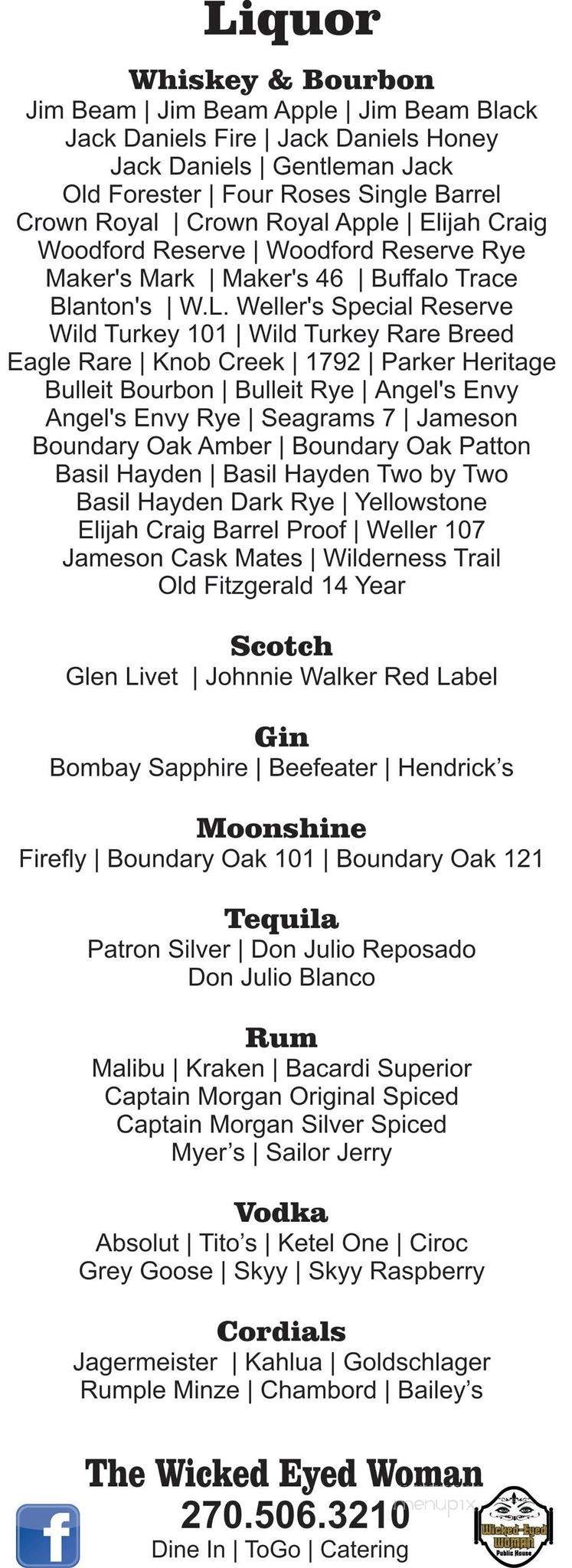 The Wicked Eyed Woman - Elizabethtown, KY menu_pic