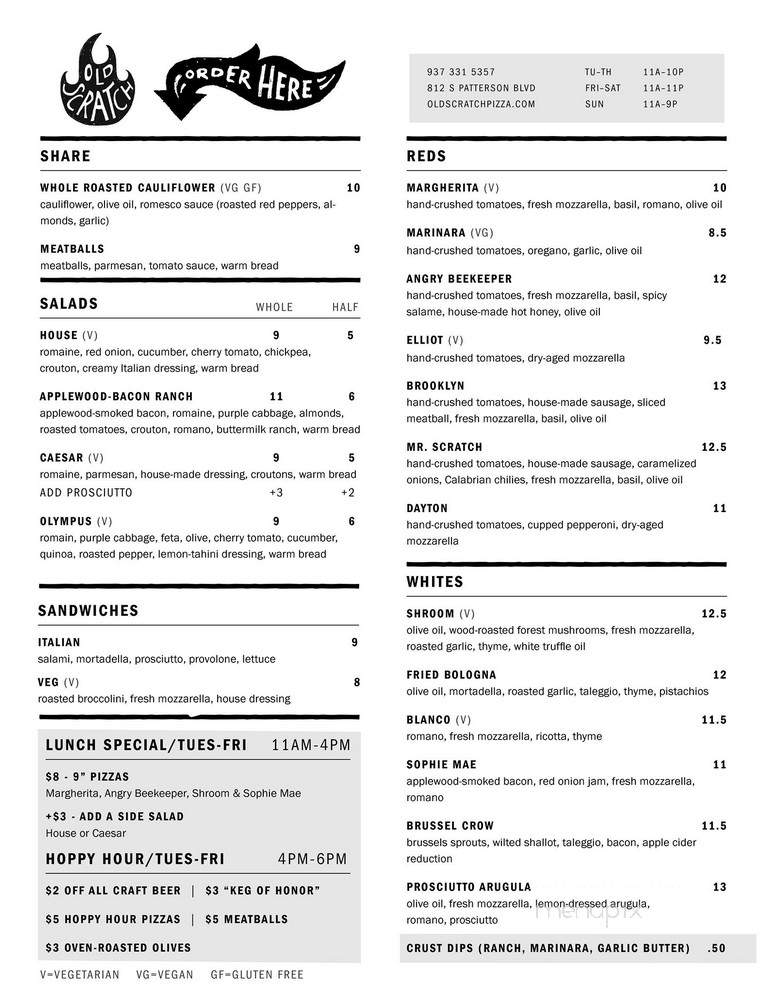 Old Scratch Pizza - Dayton, OH menu_pic