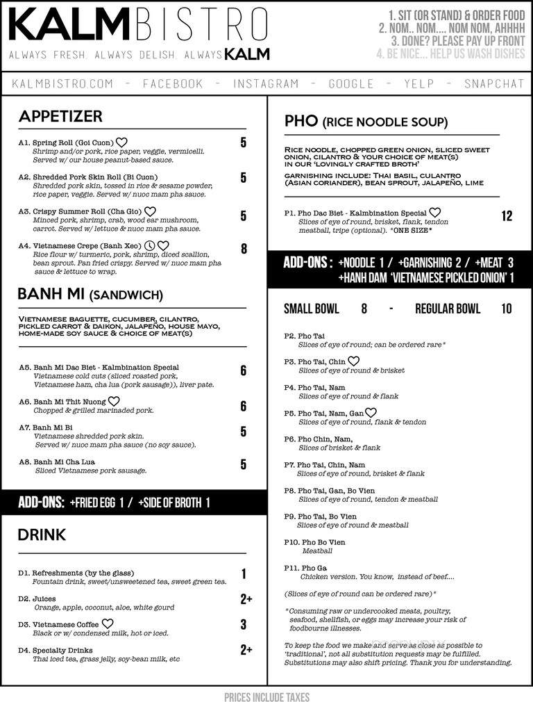 KALM Bistro - Johnson City, TN menu_pic