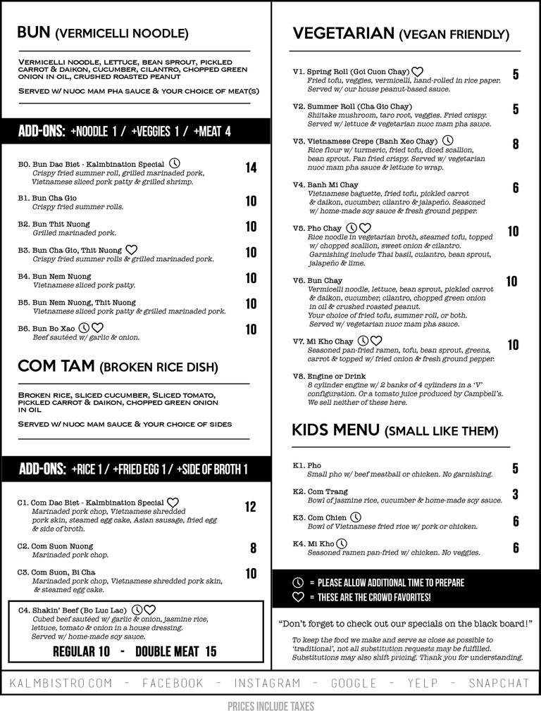 KALM Bistro - Johnson City, TN menu_pic
