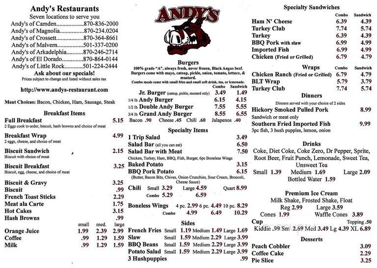 Andy's Hamburgers - Magnolia, AR menu_pic
