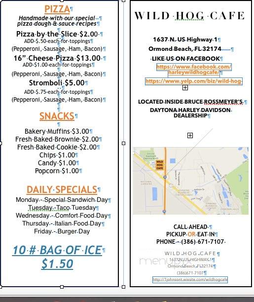 Wild Hog Cafe - Ormond Beach, FL menu_pic