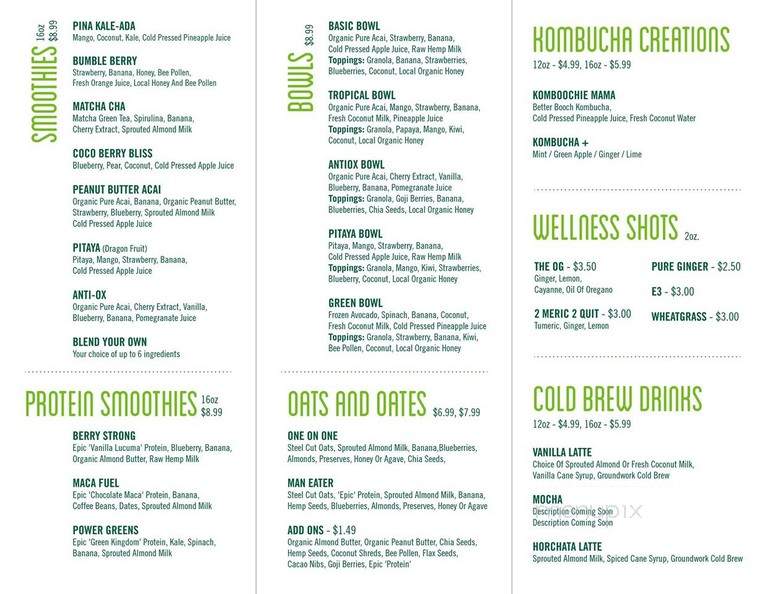 Greenhouse Juice Bar - North Hollywood, CA menu_pic