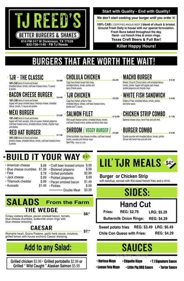 TJ Reed's Better Burgers & Shakes - Dickinson, TX menu_pic