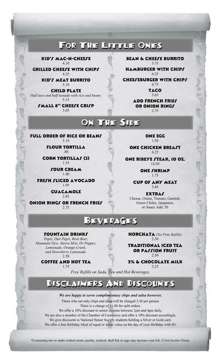 El Charro Norte - Chino Valley, AZ menu_pic